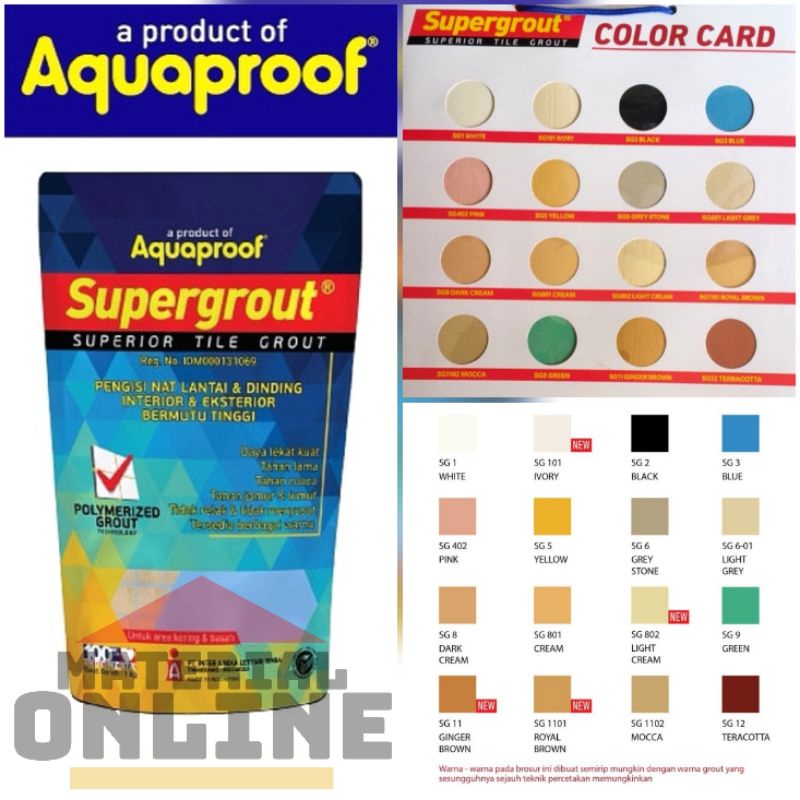 Semen Nat Pengisi Naad Keramik SUPERGROUT Aquaproof Tile Grout Oker AM Warna Putih Hitam Cream