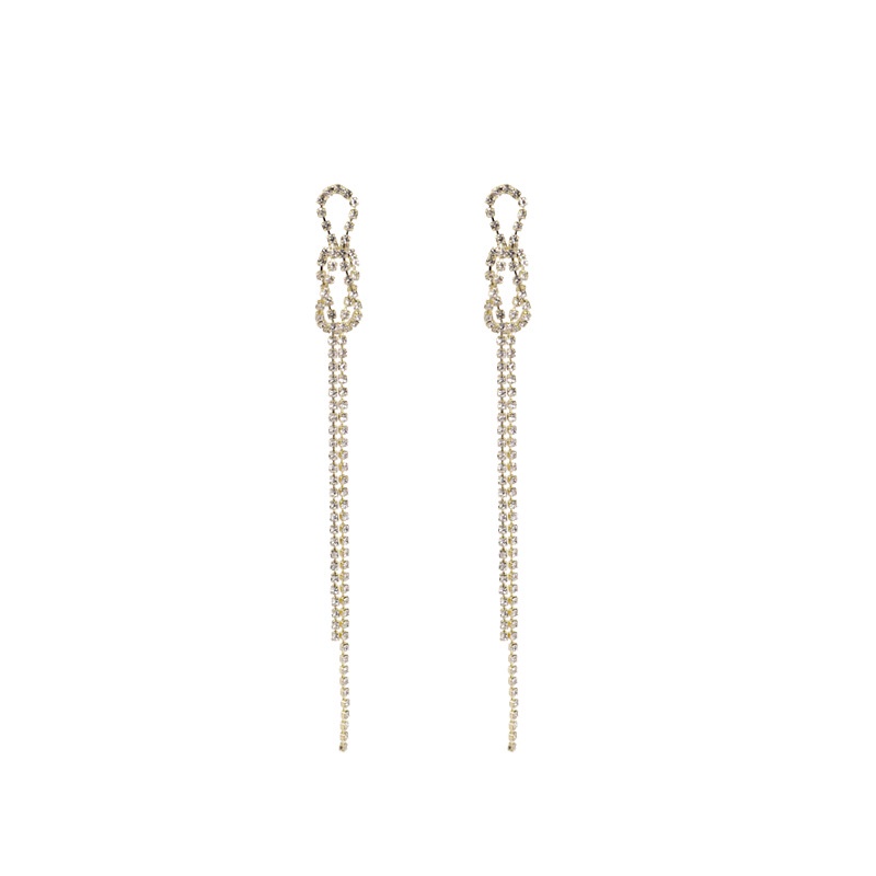 Jepang Korea Temperamen Elegan Geometris Berlian Imitasi Panjang Rumbai Temperamen Anting Fashion