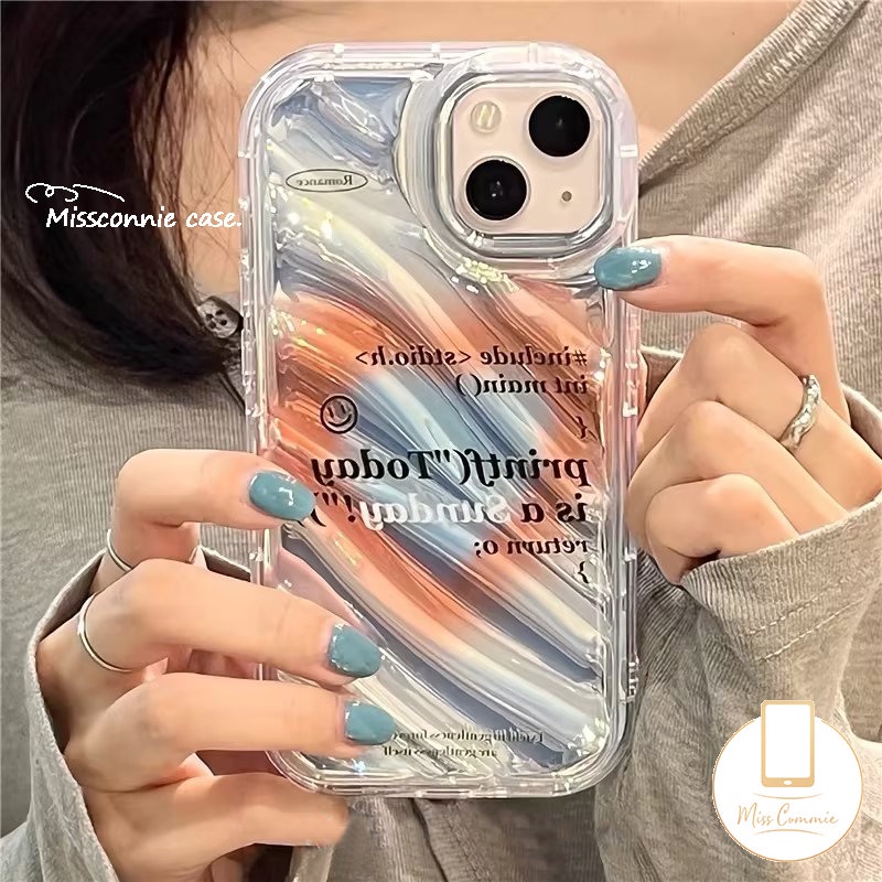 IPHONE Ins Warna Gradien Cinta Hati Transparan Laser Card Paper Case Kompatibel Untuk Iphone6 6S 78 Plus XR 11 13 14 12 Pro MAX X XS MAX SE 2020lembut 3D Stereo Corrugation Pattern Cover