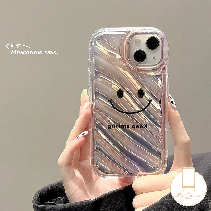 Casing Kartu Laser Alfabet Inggris Smiley Simple Mewah Kompatibel Untuk IPhone 7Plus 11 13 14 12 Pro MAX 6 6S 7 8 Plus XR X XS MAX 8Plus SE 2020lembut Tpu Bening 3D Bergelombang Melengkung Cover