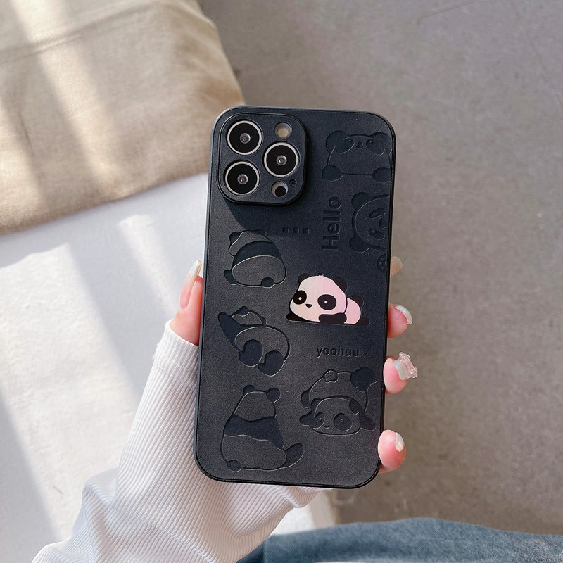 【Gradient Laser】So Cool Leather Case IPhone 11 12 13 14 Pro Max X XR XS MAX 14 Plus Protect Case Man Men's Fashion Black Cute China Panda Monster Phone Case