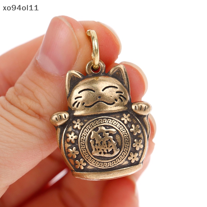 Xo Tembaga Murni Lucky Cat Keychain DIY Perhiasan Aksesoris Gantung Keyring Pendant OL