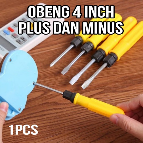 Obeng Plus Minus Dua Arah Screwdriver Bolak Balik 4 Inch Inci Plastik Mines min + - Kuning