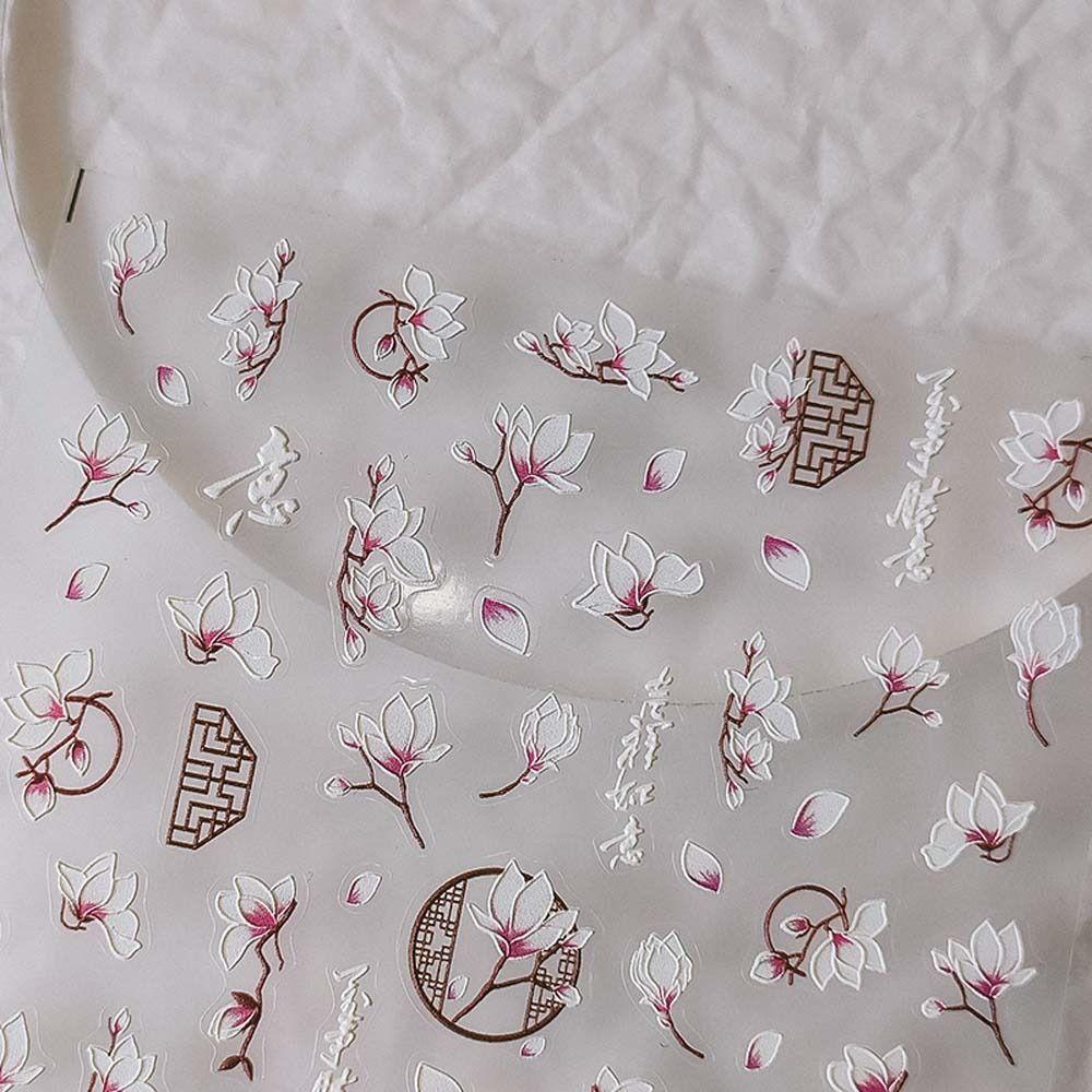 AUGUSTINA Agustina Stiker Kuku Warna-Warni 3D Relief Manicure Peach Blossom Dekorasi Kuku Gaya China Untuk Wanita