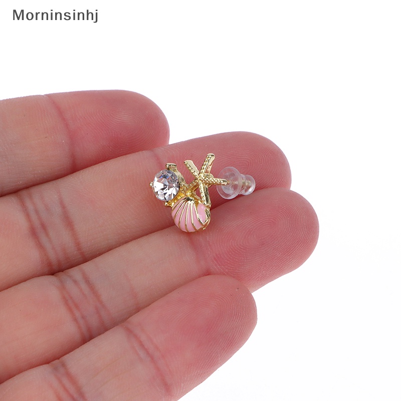 Mornin 1pasang Paduan Asimetris Sederhana Bintang Laut Ear Studs Zircon Pearl Earrings id