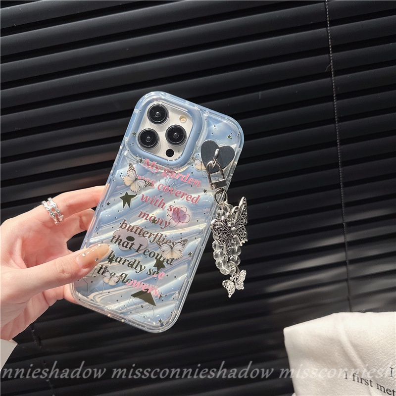 Case Kupu-Kupu Impian Kreatif Huruf Sederhana Kompatibel Untuk IPhone 7Plus XR 13 11 14 12 Pro MAX X7 6 6S 8plus XS MAX SE 2020kartu Warna Dazzle Mewah Case Kerut Stereo 3D