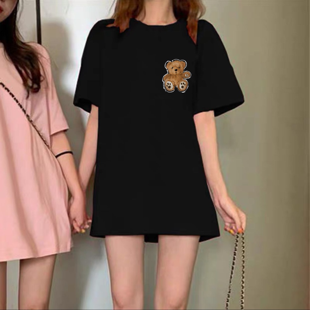 Oversize Tee Tshirt Wanita Model Longgar Motif Teddy BR Depan BElakang