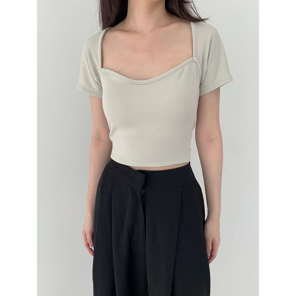 LILO Gaia Crop Top | Basic Crop Tee Rib Knit | Baby Tee | Kaos Heart Neck | Kaos Rib Crop Wanita