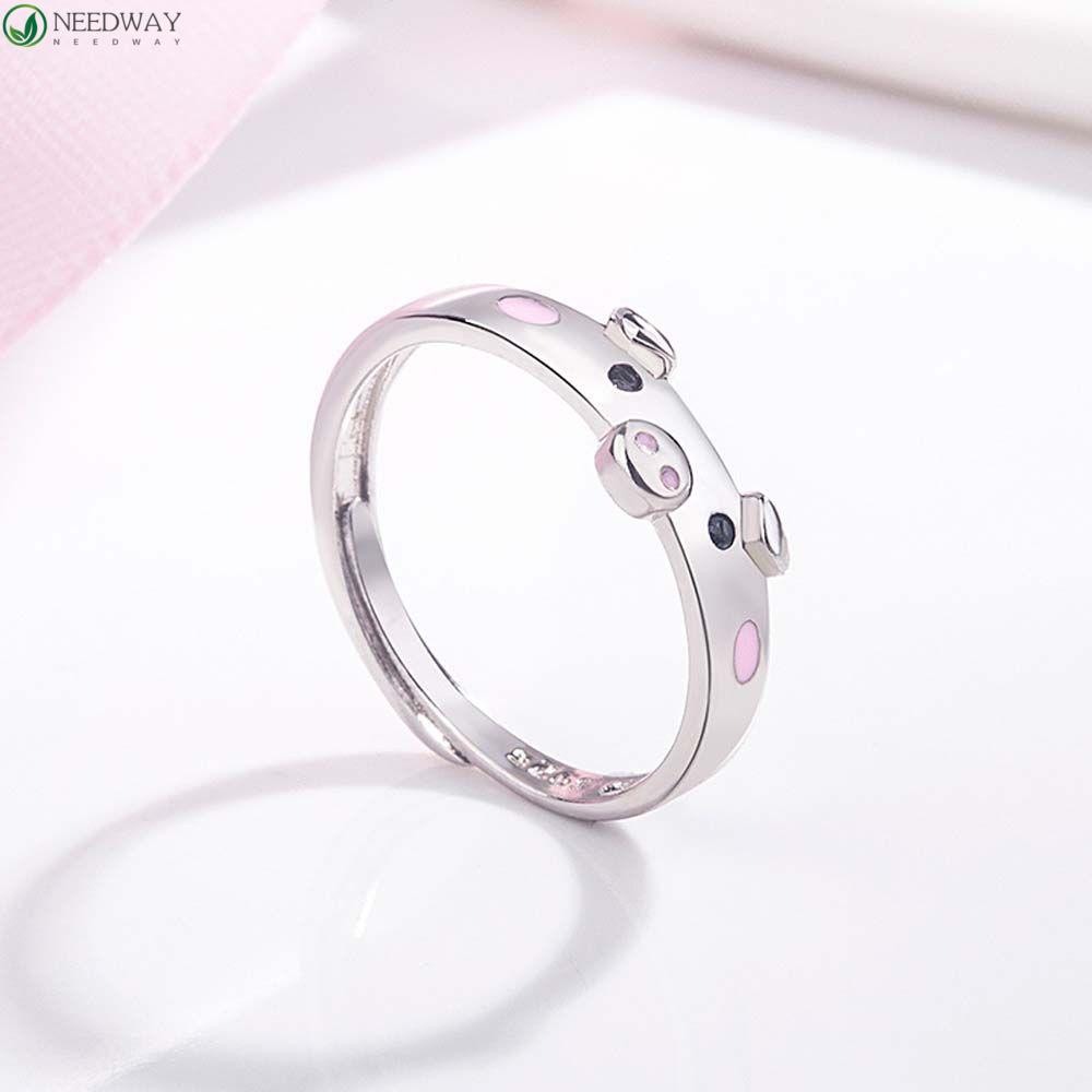 Needway Pembukaan Cincin Lucu Hadiah Enamel Hewan Keberuntungan Untuk Wanita Kekasih Perhiasan Babi