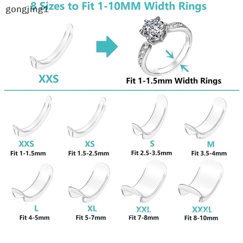 Ggg 8ukuran Silikon Invisible Clear Ring Size Adjuster Mengencangkan Pengecil Alat Perhiasan ID