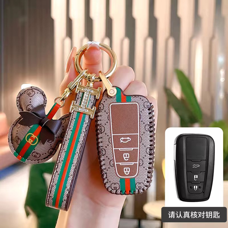 (Spot)Untuk Toyota Vios 2014-2019 3Button Keyless Remote Kunci Mobil Leather Key Cover Case