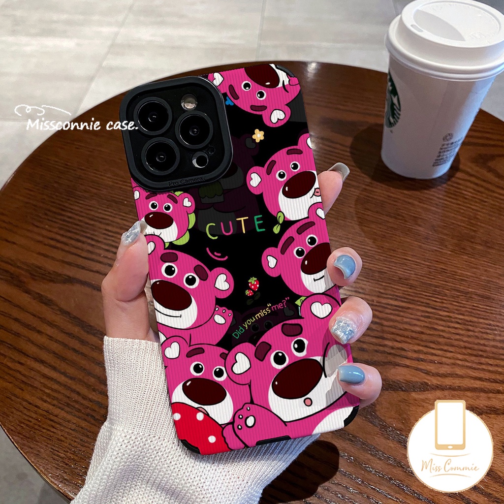 IPHONE Casing Ponsel Tahan Guncangan Tekstur Kulit Mewah Yang Indah Kompatibel Untuk Iphone7 8 Plus11 13 14 7Plus XR 12 Pro MAX X XS MAX Kartun Lucu Manyo Strawberry Bear Cover