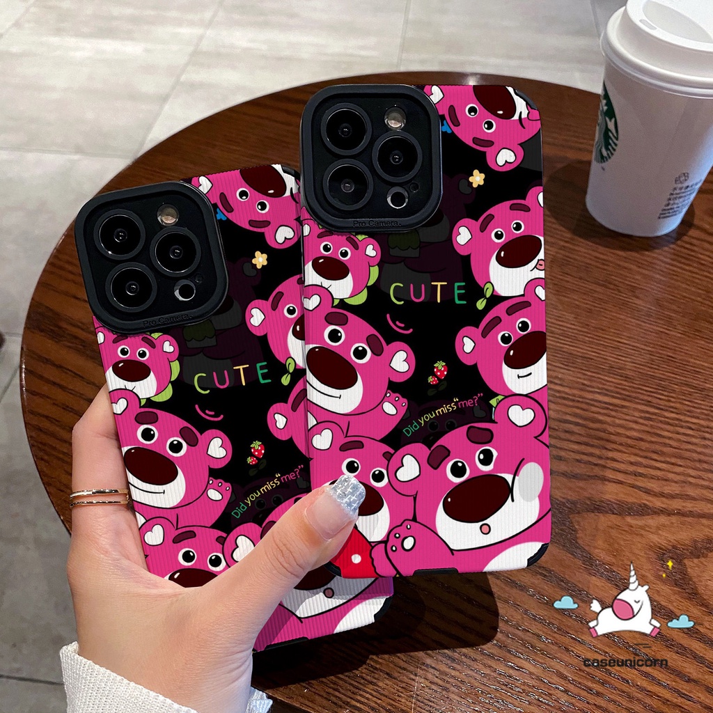 IPHONE Art Bunga Warna-Warni Kartun Sesame Street Elmo Case Kompatibel Untuk Iphone7 8 Plus11 13 12 XR 14 Pro MAX X XS MAX Cute Strawberry Bear Manyo Tekstur Kulit Shockproof Soft Cover