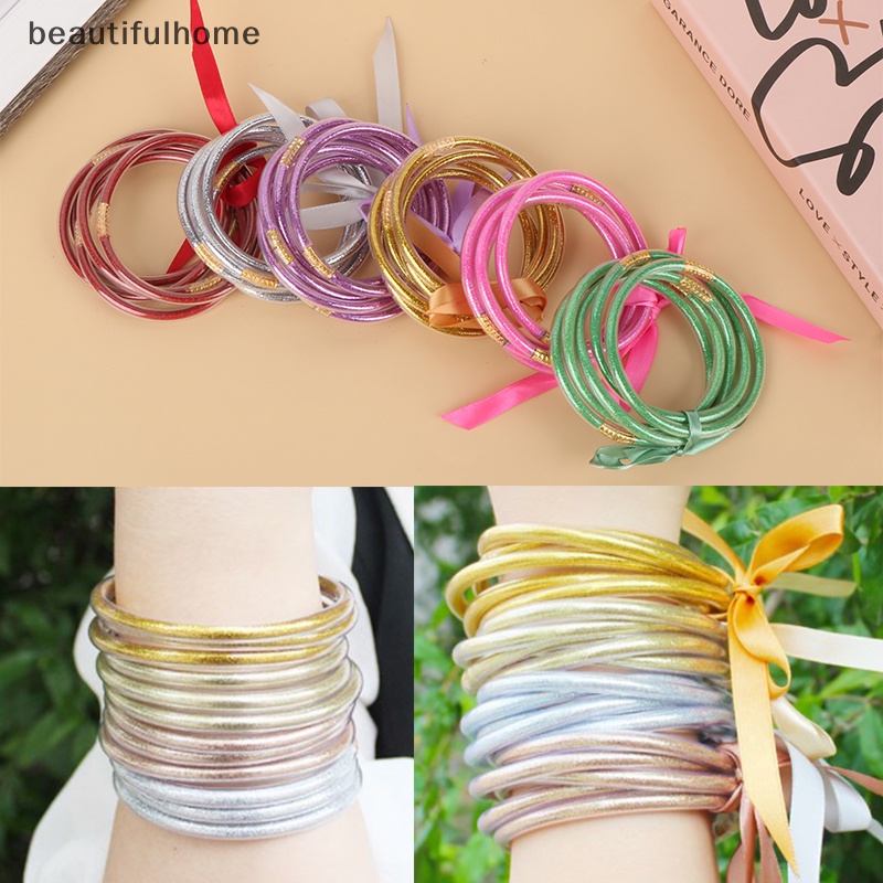 {beautifulhome} 1set Shiny Gold Buddhist Rush Gelang Halus Bharm Budha Gadis Gelang Silikon Plastik Glitter Jelly Budha Cahaya Gelang Hadiah.