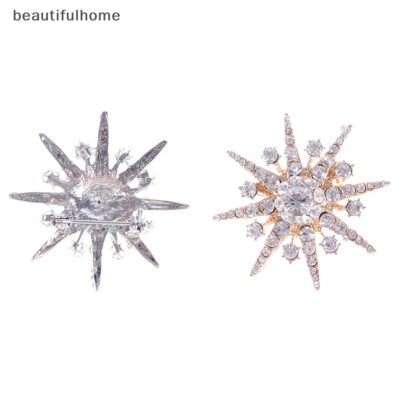 {Cantikrumah} Pernikahan Perak Snowflake Diamante Bros Berlian Imitasi Kristal Bros Pin Xmas Hadiah  .
