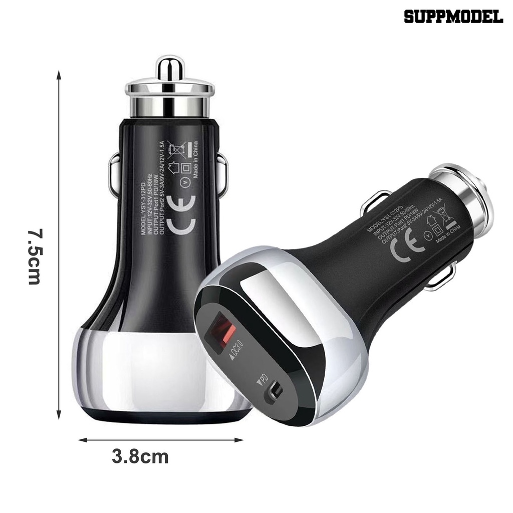 [SM] Charger Mobil Output Stabil 12 /24V Universal Multifungsi 50-60HZ Anti-slip Kompatibilitas Lebar Bahan PC QC3.0+PD 38W Car Phone Charger Car Supply