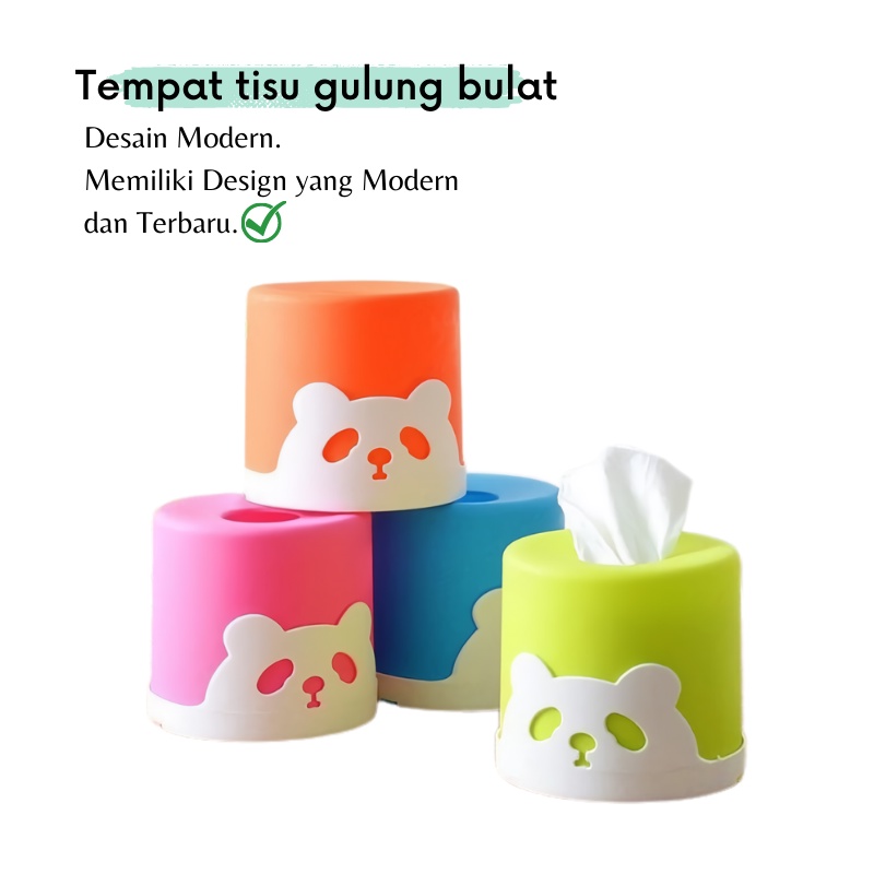 GOS - A313- Tempat Tissue Karakter Panda - Tempat Tissue Bundar - Tempat Tisu Roll Plastik -Tempat Tisu Bulat Panda