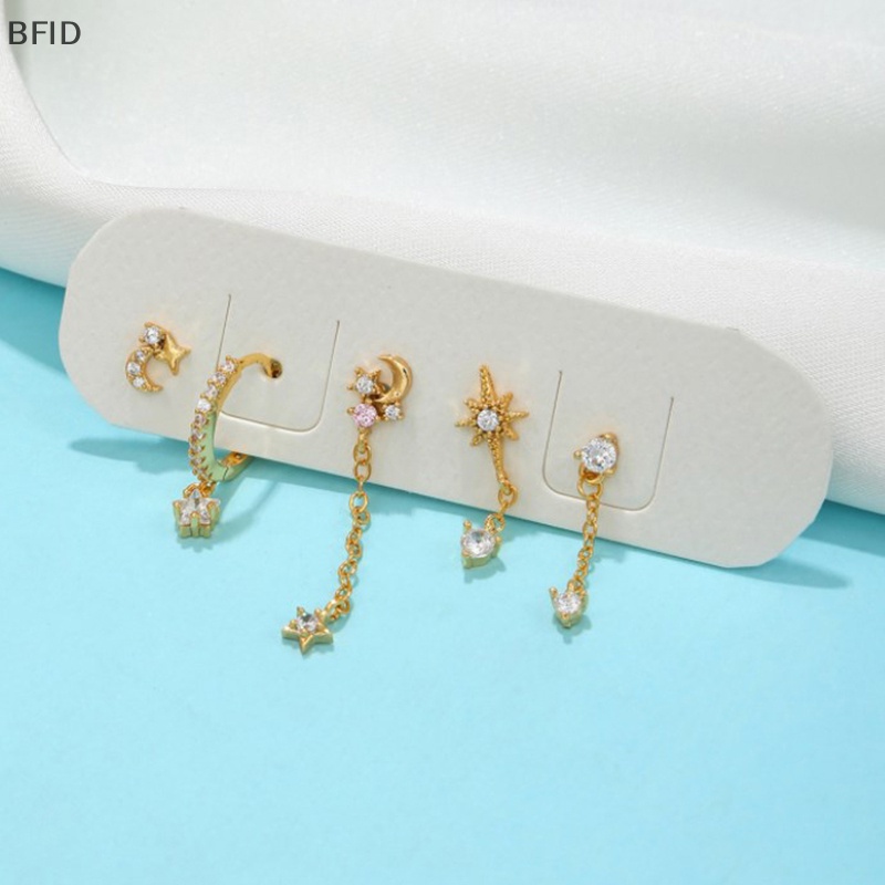 [BFID] Set Anting Berlapis Emas Untuk Wanita Fashion Indah Zirkon Telinga Stud Rantai Drop Earrings2023 Perhiasan [ID]