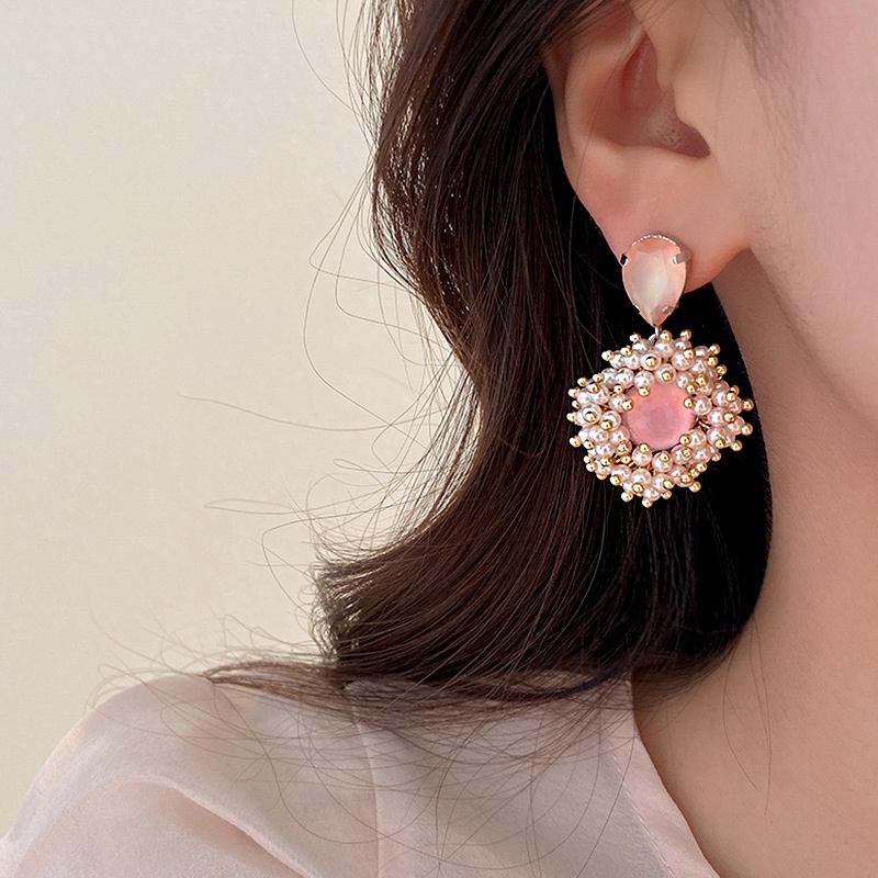 Anting Bunga Berlian Hias Mutiara Imitasi Modis Anting Gaya Manis Perempuan