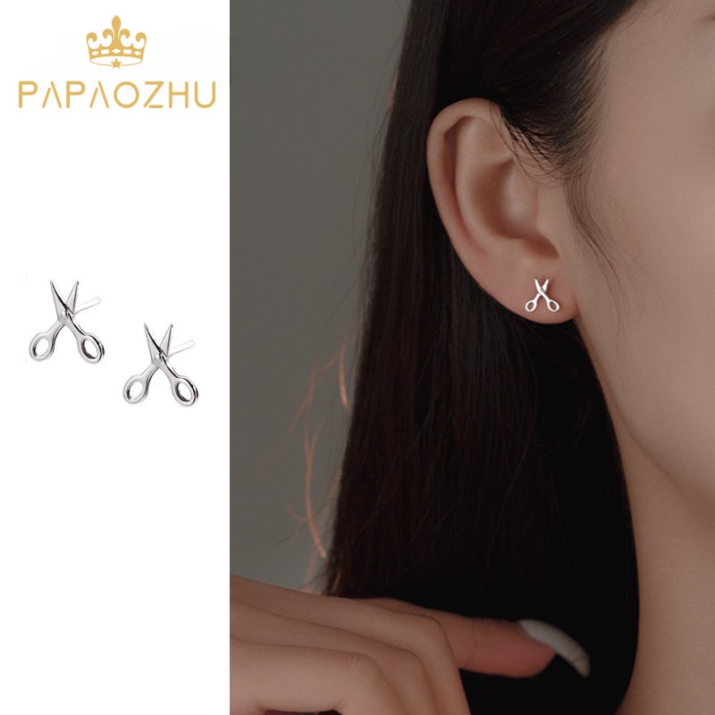Papaozhu Mode Sederhana s925 Perak Lucu Gunting Stud Anting-Anting Untuk Wanita Gadis Kreatif Lucu Anting-Anting Hypoallergenic Telinga Perhiasan
