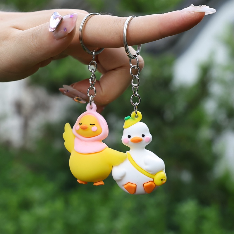 Kreatif Kuning Putih Bebek Gantungan Kunci/ Boneka Bebek Kartun Lucu Liontin Gantungan Kunci/ Tas Mobil Populer Karet Keyring Aksesoris