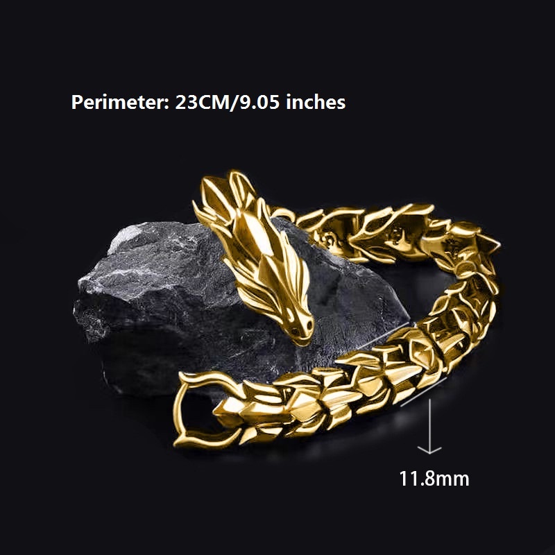 Retro Gothic Fashion Pria Hip Hop Emas Dan Perak Kepala Naga Agresif Anti Karat Gelang Perhiasan Aksesoris