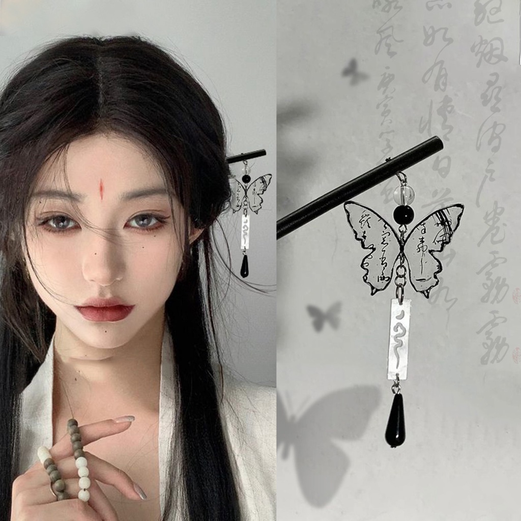 Rumbai Kupu-Kupu Hitam Gaya Cina Baru High-End Antik Elegan Berkelas Jepit Rambut