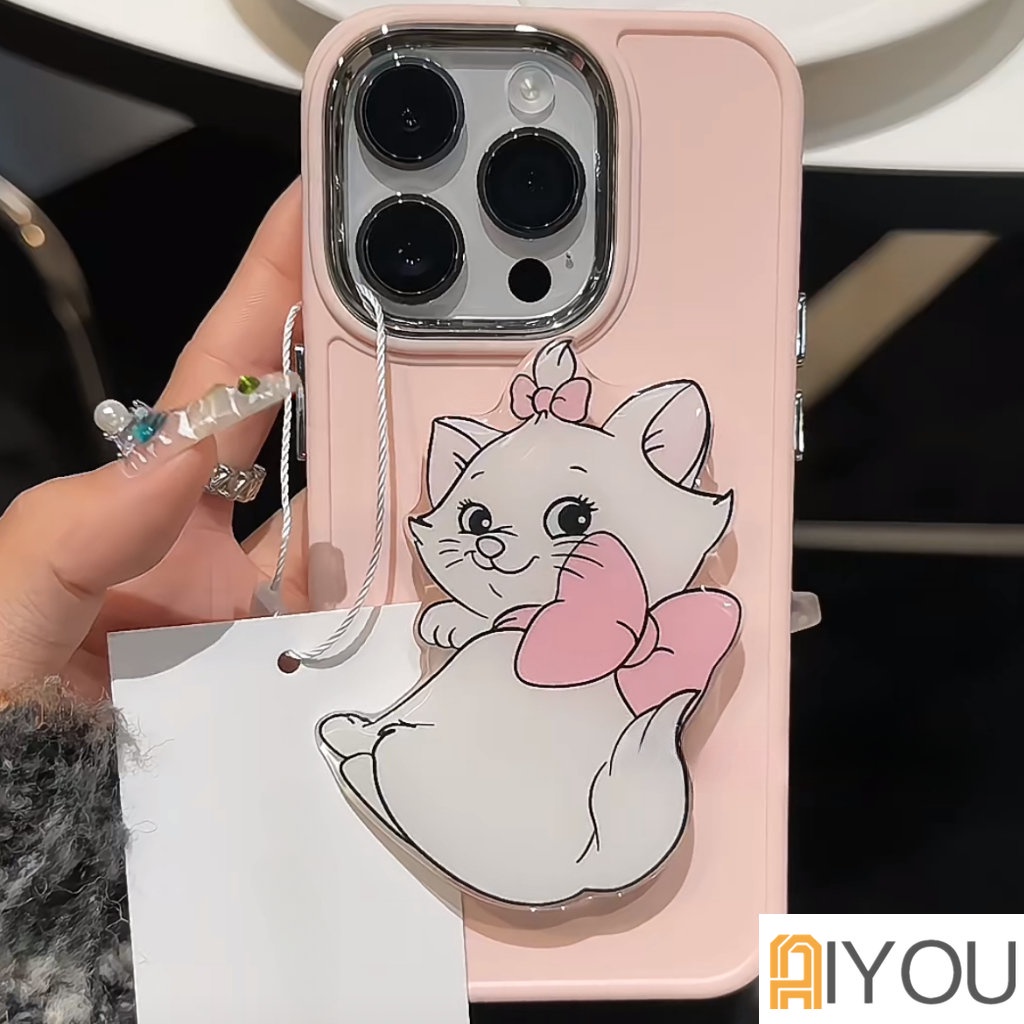 IPHONE Kartun Lucu Disney Mary Cat Bracket Phone Cases Untuk Iphone14 13 12 11 Pro MAX XR XS MAX 8x7 SE Lady Girl Shockproof Soft Shell Case