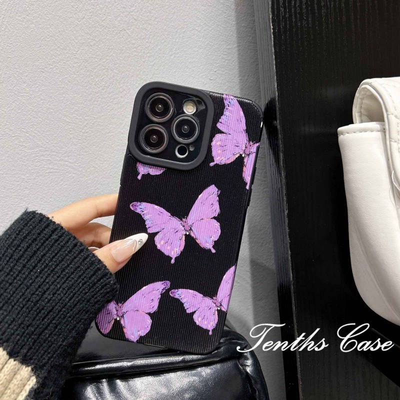 Kompatibel Untuk Iphone14 13 12 11 Pro Max X XR Xs Max7 8 Plus SE 2020 INS Gaya Ungu Motif Kupu-Kupu Ponsel Case Lembut Penutup Belakang