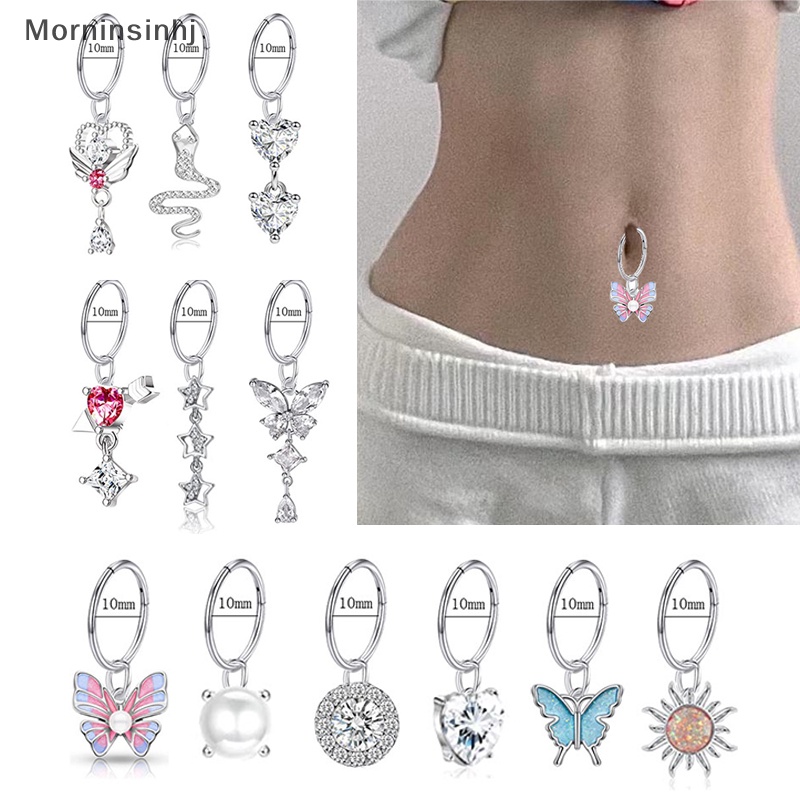 Mornin Fashion Shiny Zircon Hias Kupu-Kupu Liontin Pusar Cincin Stainless Steel Belly Button Ring Indah Pusar Tubuh Fashion Perhiasan id