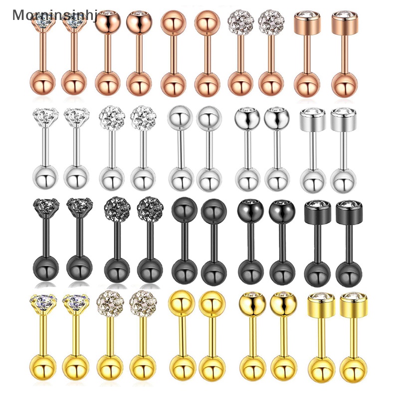 Mornin 10Pcs Stainless Steel Tulang Rawan Telinga Tragus Helix Stud Kristal Perhiasan id