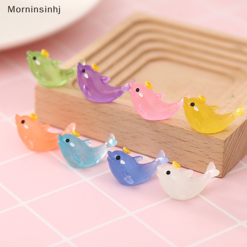 Mornin 2 Pcs Lucu Mini Bercahaya Dolphin Resin Patung Kerajinan Outdoor Taman Gelap Bercahaya Miniatur Hewan Berkebun Aksesoris id