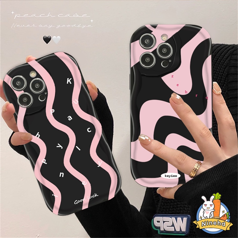 Oppo A17 A17K A57 A77 A77s A16 A15 A15s A3s A5s A78 A76 A96 A74 A54 A93 A94 A95 A53 A9 A5 ins Sweet Cool Pink Wavy Line Zebra Pattern Casing Ponsel Airbag Bumper Tahan Guncangan Soft Case