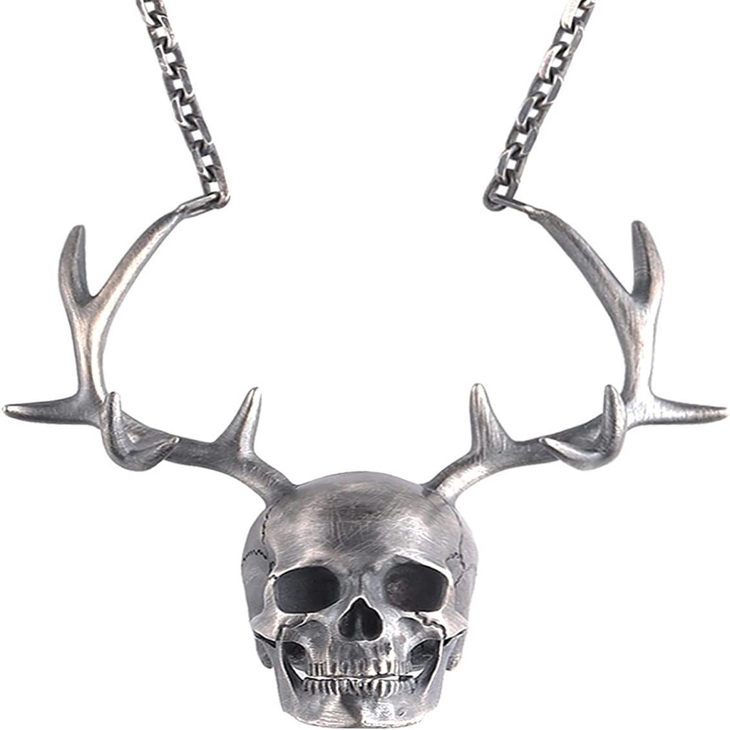 Kepribadian Punk Rock Fashion Tanduk Tengkorak Liontin Pria Gothic Skeleton Kalung Mens Perhiasan Aksesoris Halloween