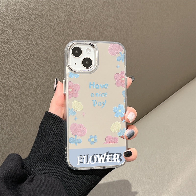 IPHONE Lukisan Bunga Cermin Ponsel Case Kompatibel Untuk Iphone11 12 13 14 12Pro 13Pro 14Pro Pro Max XR X XS Max Electroplating Tombol Perlindungan Mirror Cover