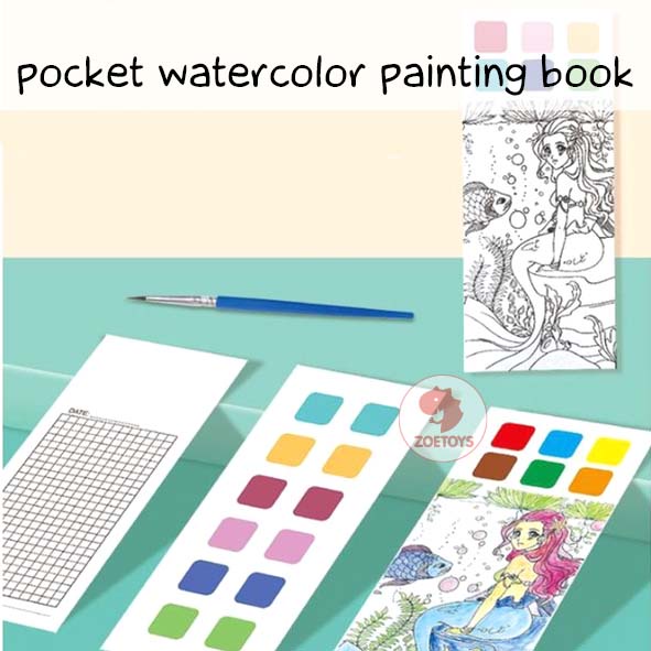 Zoetoys Pocket Water Coloring Painting Book | Buku Gambar Mewarnai Cat Air Set Free Kuas Anak | Perlengkapan Melukis Paint Tools | Mainan Edukasi Anak