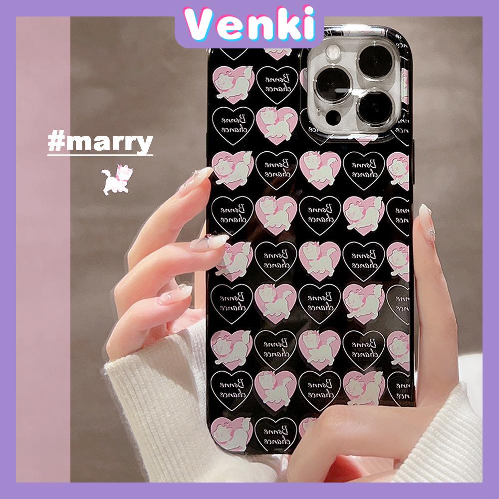 VENKI - Untuk iPhone 11 iPhone Case Hitam Glossy TPU Soft Shell Shockproof Protection Camera Simple Love Kitten Kompatibel dengan iPhone 14 13 Pro max 12 Pro Max xr xs max 7 8Plus