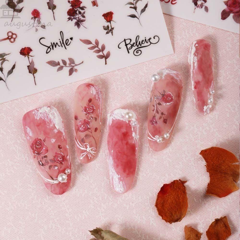 AUGUSTINA Agustina Rose Stiker Kuku Wanita Fashion Daun Ikatan Simpul Self Adhesive Nail Dekorasi