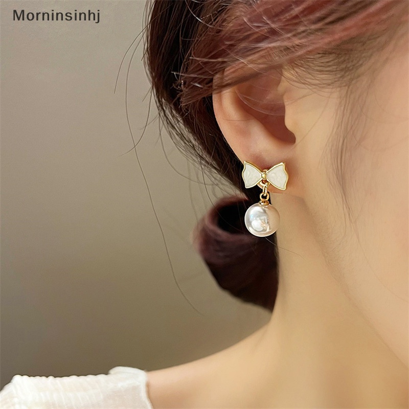 Mornin Fashion Wanita Kepribadian Sederhana Indah Temperamen Anting Busur Simpul Shell Mutiara Anting Perhiasan id