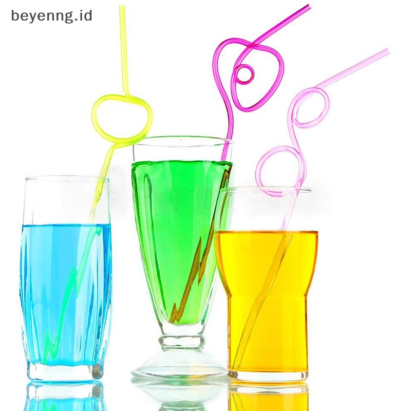 Beyen 10pcs Sedotan Lengkung Warna-Warni Sedotan Berbentuk Hewan Peliharaan Crazy Curly Plastik Untuk Pesta Bar ID