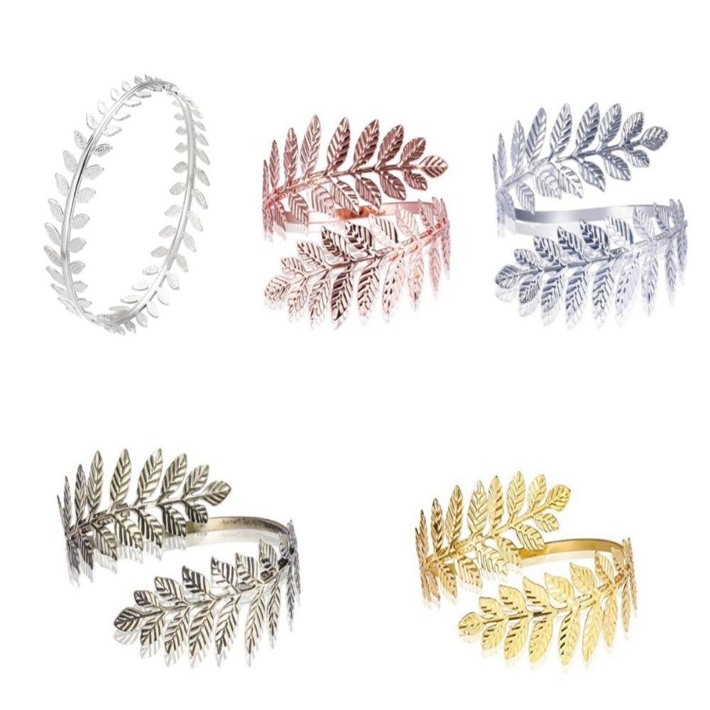 Mxbeauty Ban Lengan Adjustable, Manset Lengan Romawi, Bukaan Gelang Tangan Atas Daun Olive Leaf Yunani Untuk Pesta