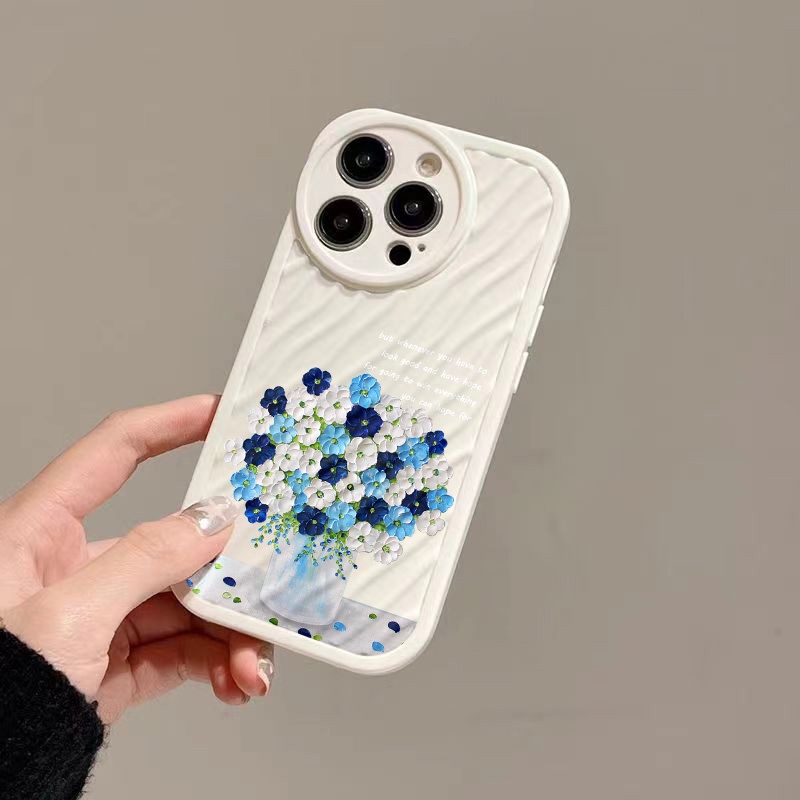 IPHONE Casing Ponsel Riak Air Bunga Biru Kompatibel Untuk Iphone11 13 12 14 Pro Max14 Plus XR X XS MAX 7Plus 8Plus 7 8 SE 2020 2022 Sarung Tahan Guncangan
