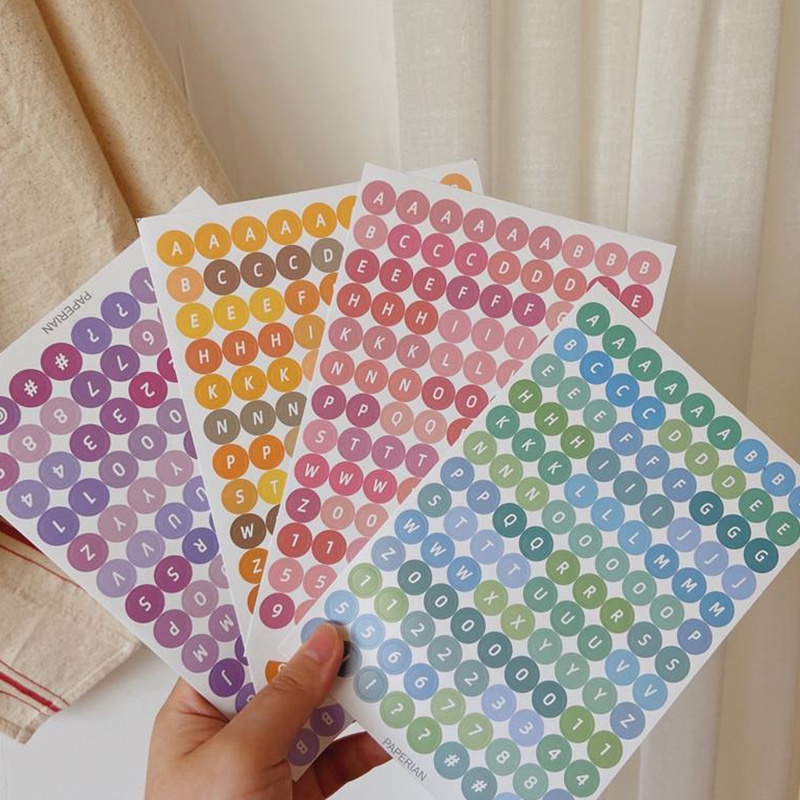 4lembar Stiker Angka Alfabet Warna Permen Lucu Scrapbook Deco DIY Colorful Round Dot Letter Stickers