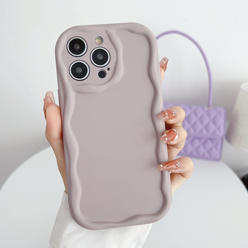 【Macaron Wave】So Pretty Blue Skin Feel SoftCase IPhone 7 8 Plus X Xr XS Max IPhone 11 12 13 14 Pro Max Women's Fashion Camera Protect Phone Case Pink