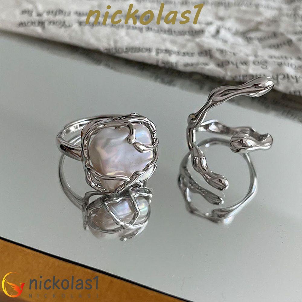 NICKOLAS1 Cincin Wanita Kepribadian Jepang-Korea Geometri Berongga Jari Perhiasan Gadis Vintage Tidak Teratur Terbuka Rings