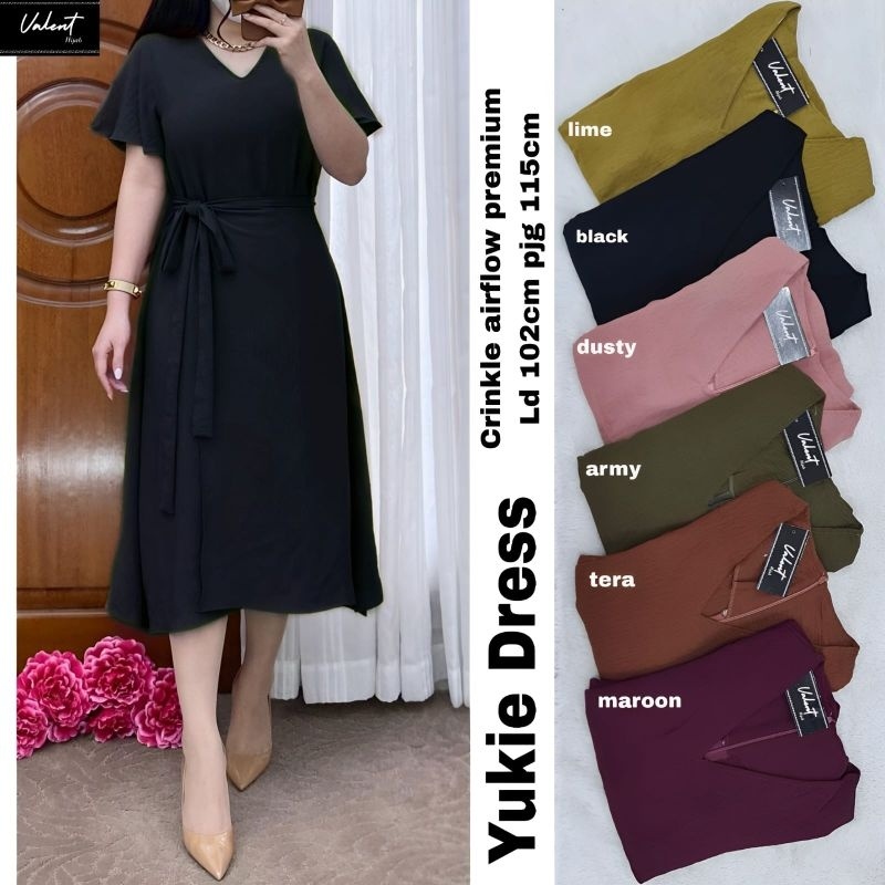 YUKI MIDI DRESS ORI VALENT | Ld102 Crinkle Airflow Premiun