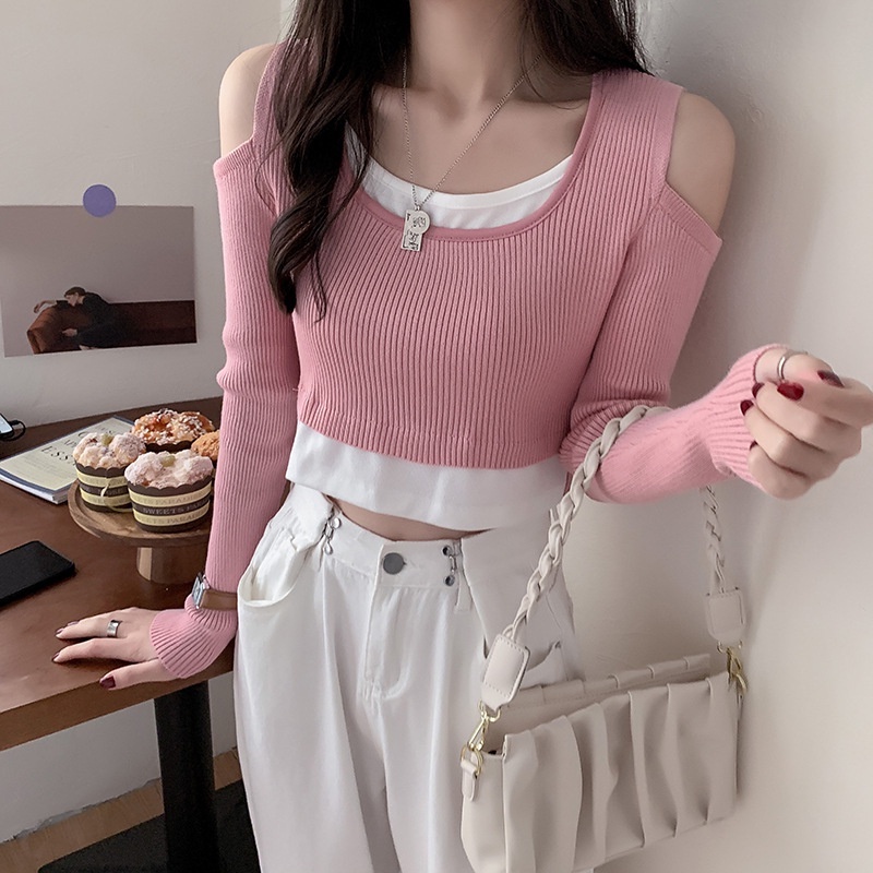 TELLY ➡️ BJ-049 Atasan Crop Wanita Korean Style Lengan Panjang Rajut Premium Import | Atasan Rajut Crop Import Lengan Panjang Wanita