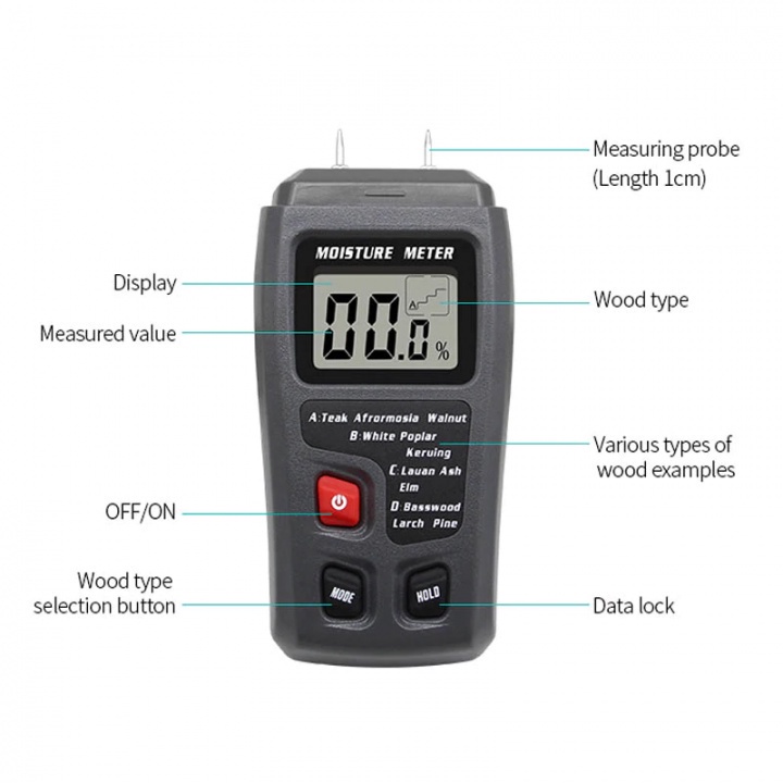 922 EMT01 Digital Wood Moisture Meter Hygrometer With LCD Display
