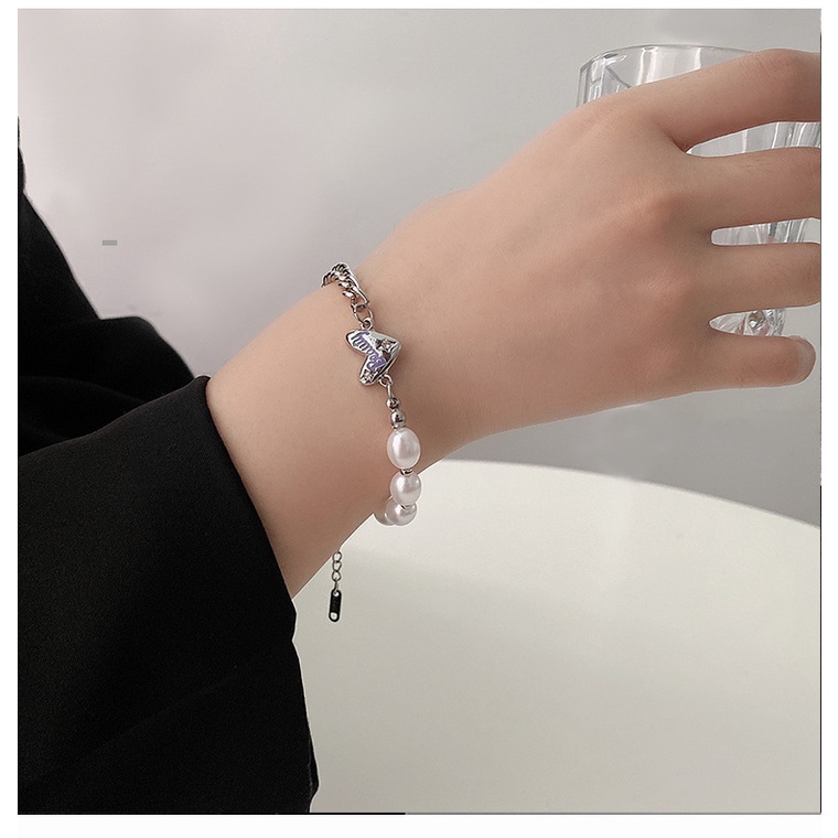 Gelang Jahitan Mutiara Hati Gadis Influencer Jepang Korea ins Niche Desain Merasa Trendi Gaya Baru Gelang All-match