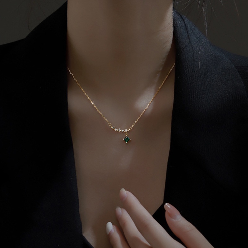 Kalung Geometris Bahan Alloy Zircon Casual Untuk Wanita